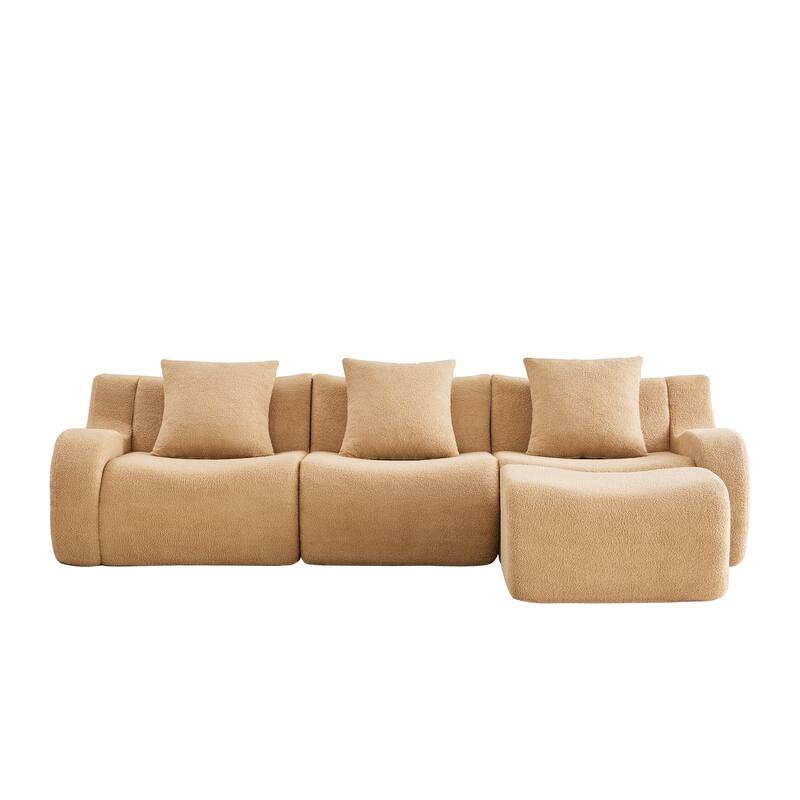 Roomfitters 3-Seat Teddy Fabric Boneless Sofa with Chaise, No Assembly 32D Sponge Couch