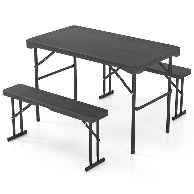 Gymax Outdoor Table Bench Set Folding Picnic Table Set w/ 2 Benches