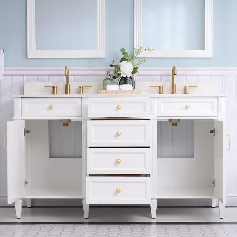 35''H Solid Wood Bath Vanity With Carrera White Quartz Top and Sink