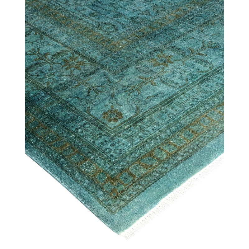 Overton Hand Knotted Wool Vintage Inspired Modern Contemporary Overdyed Blue Area Rug - 8' 10" x 11' 10"