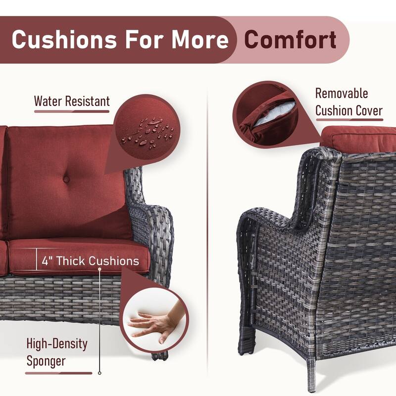 Outdoor Sofa Chair with Coffee Table and Ottoman