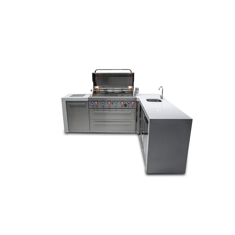 Mont Alpi MAi805-D90BEV 6-Burner L-Shaped 90° Corner Deluxe Stainless Steel Outdoor Kitchen Island Grill with Beverage Center