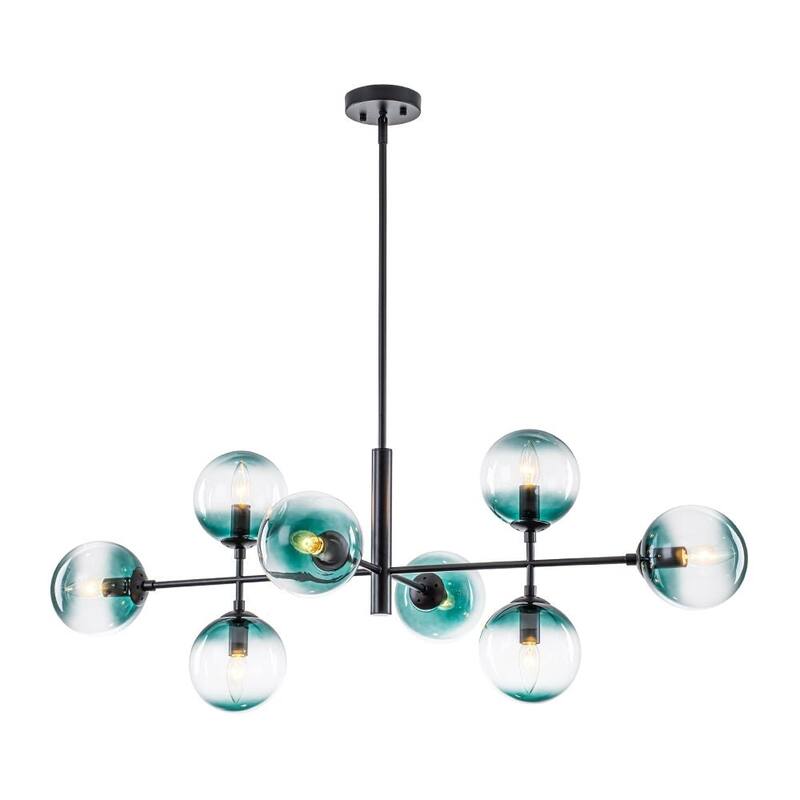Modern 8-Light Gradient Blue Glass Bubble Linear Sputnik Chandelier