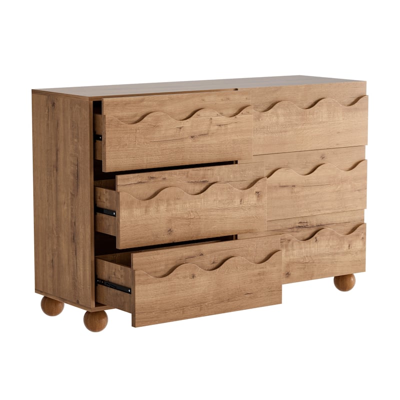 Wave Front 6 Drawers Dresser Handle-Free Modern Storage Cabinet