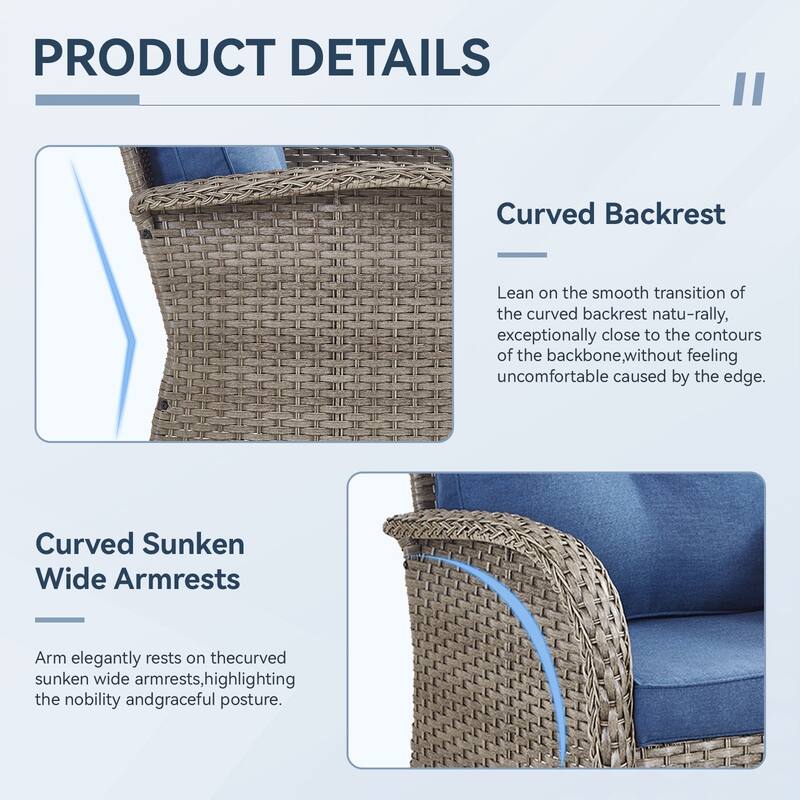 Gymojoy 7-Piece Outdoor Wicker Patio Furniture with Loveseat Glider, Rattan Coversation Set with Water Resistant Cushions