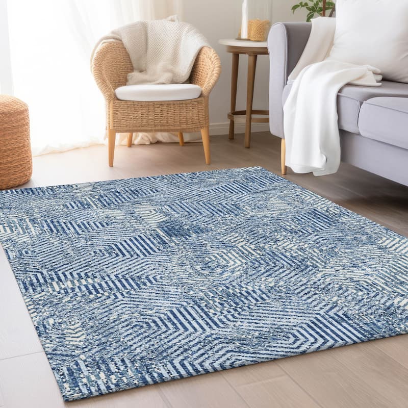 Premium Washable Super Soft Modern Maze Mayfield Rug - Navy - 8' x 10'