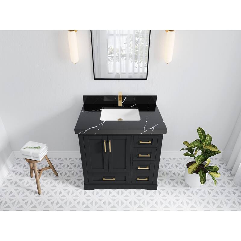 Willow Collections 36 x 22 Boston Center Sink Left Bathroom Vanity with Countertop