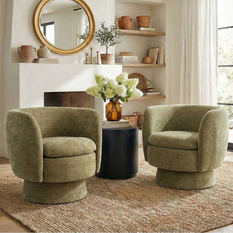 Upholstered Swivel Barrel Accent Chairs(Set of 2) - Sage Green