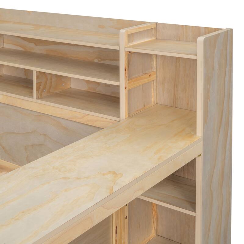Wooden sofa bed with two storage drawers and desk