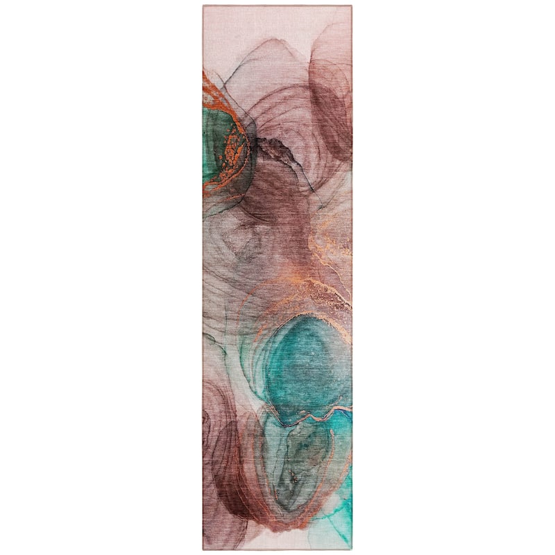 Machine Washable Indoor/ Outdoor Abstract Circles Chantille Rug