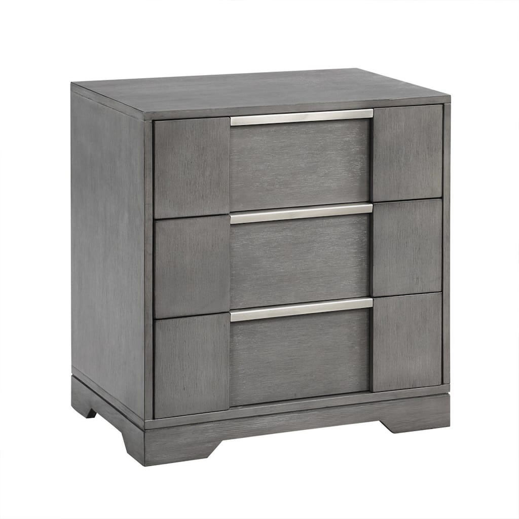 Levice Nightstand with 3 Drawers, Dovetail Built Gray Solid Wood