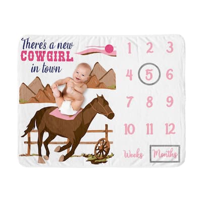 Sweet Jojo Designs Western Cowgirl Girl Baby Monthly Milestone Blanket Wild West Vintage Country Animal Southwest Pink Blue Tan
