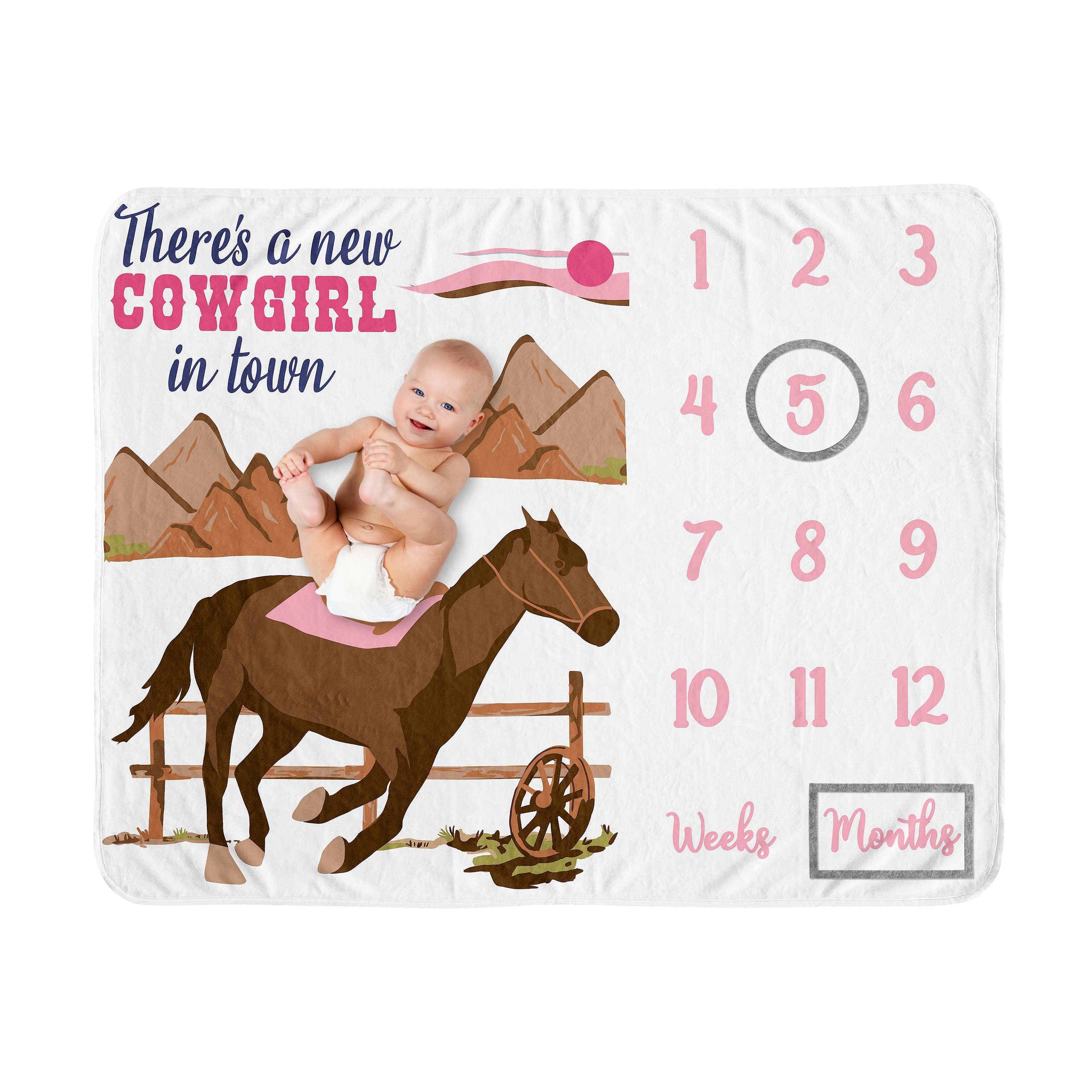 Sweet Jojo Designs Western Cowgirl Girl Baby Monthly Milestone Blanket Wild West Vintage Country Animal Southwest Pink Blue Tan
