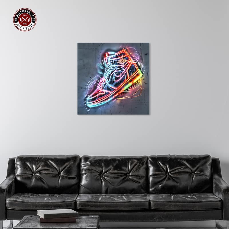 Notoriart Colorful Light Up Neon Sneaker Gallery Wrapped Sneaker 1 Piece Canvas Wall Art