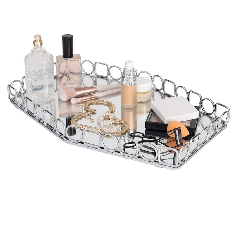 Home Details Circles & Squares Large Mirror Vanity Tray - Chrome - 16.5" x 11" x 1.7"