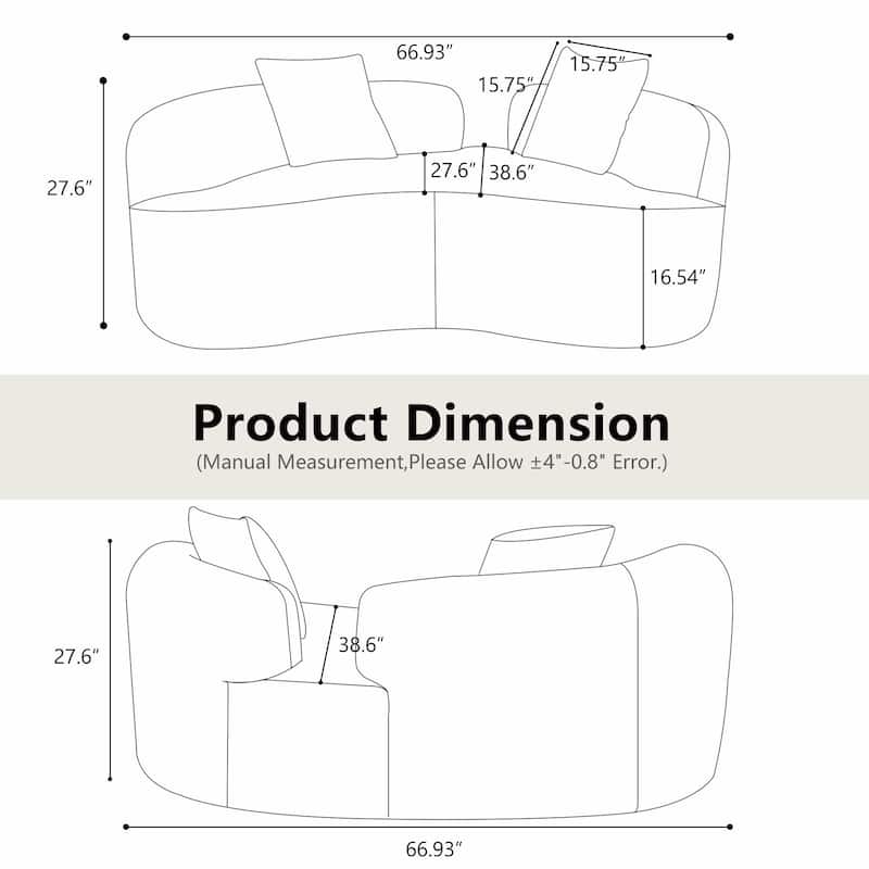 66.93" Curved Loveseat - White Full Compression Sponge Sofa with Teddy Velvet Fabric