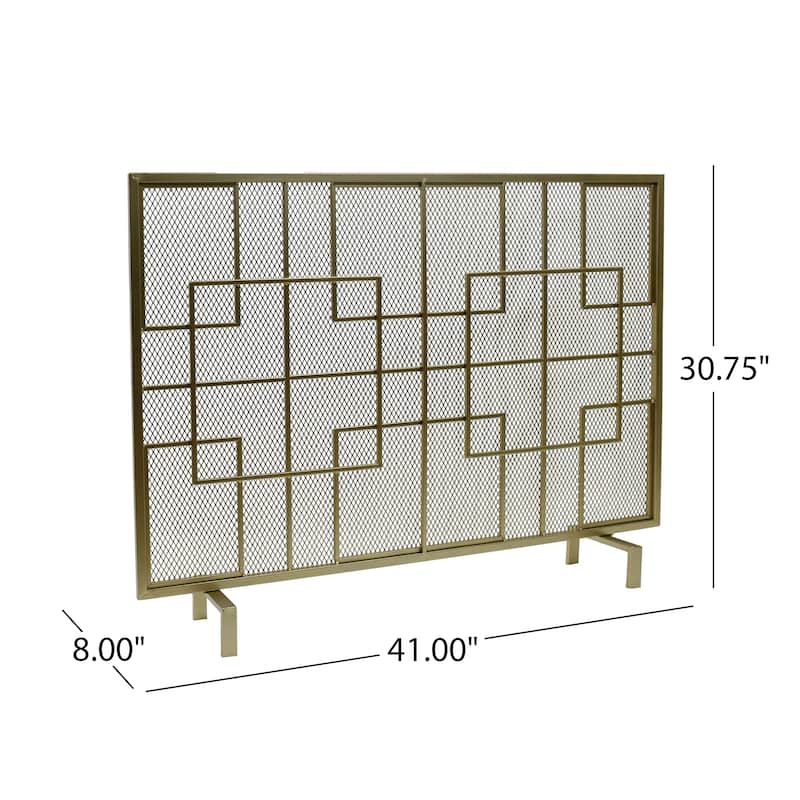Contemporary Iron Fireplace Screen with Geometric Pattern