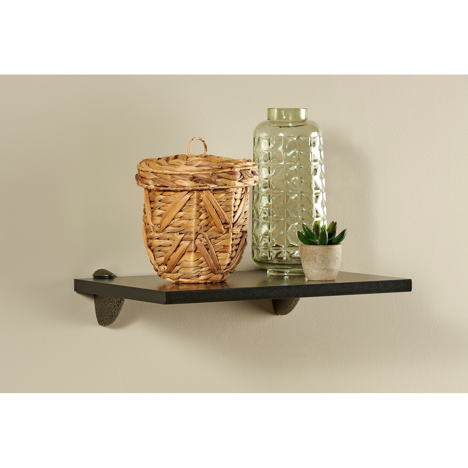 Wallscapes Black Wood Wall Shelf - Decorative Display with Silver Accents