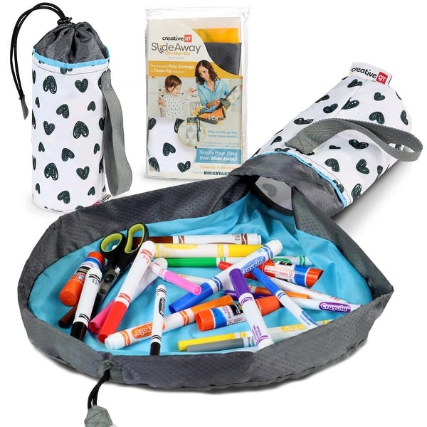 slide 2 of 6, Creative QT SlideAway, Hearts Print, On-The-Go Mini Storage Bag and Table Top Play Mat