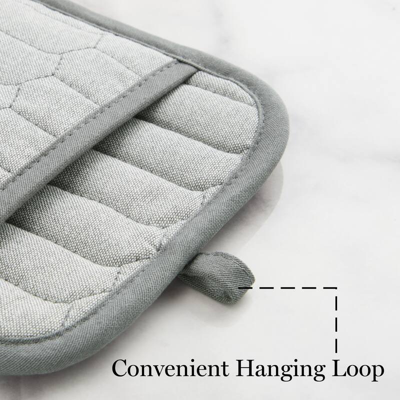 MARTHA STEWART Honeycomb Quilted Chambray Pot Holder 2-Pack Set - 7"x10"