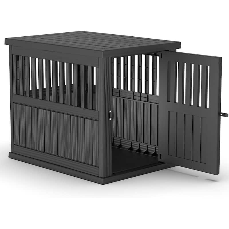 Resin Dog Crate for Large Dogs, Weatherproof, Ventilated Design, Plastic Dog House with Lockable Door - BLACK