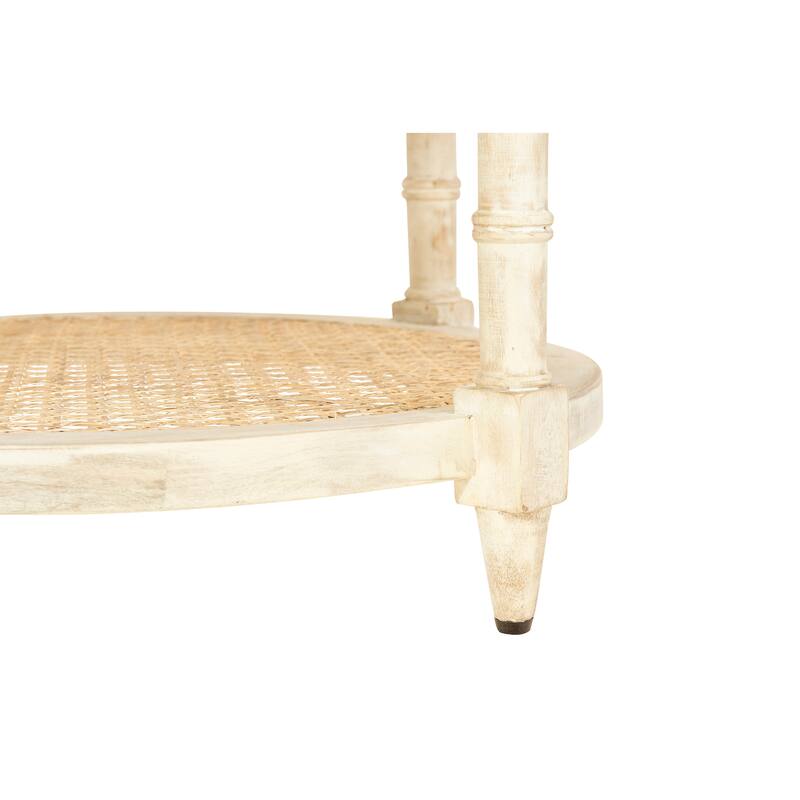 Round Mango Wood Table with 2 Cane Shelves