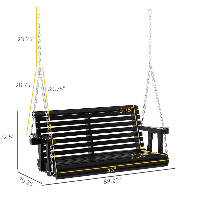 Outsunny 2-Person Outdoor Porch Swing Bench with 2 Built-In Cup Holders, Slatted Design, & Chains Included