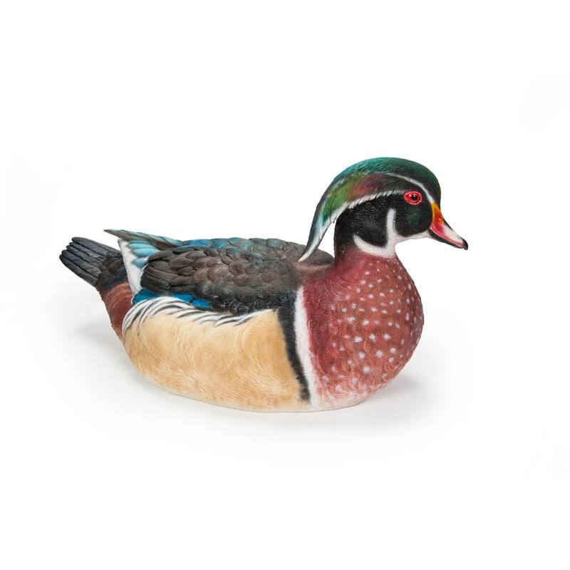 Sitting Wood Duck Outdoor Garden Statue - 18.5"