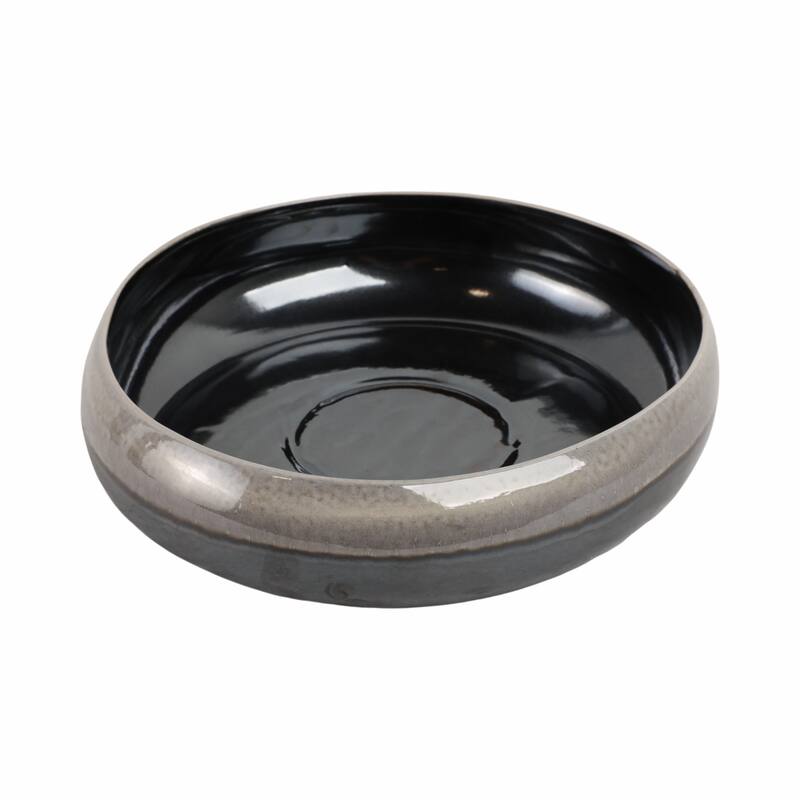 Decorative Round Glazed Bowl with Two Tone Finish - 14", Tan & Blue - 14.0"