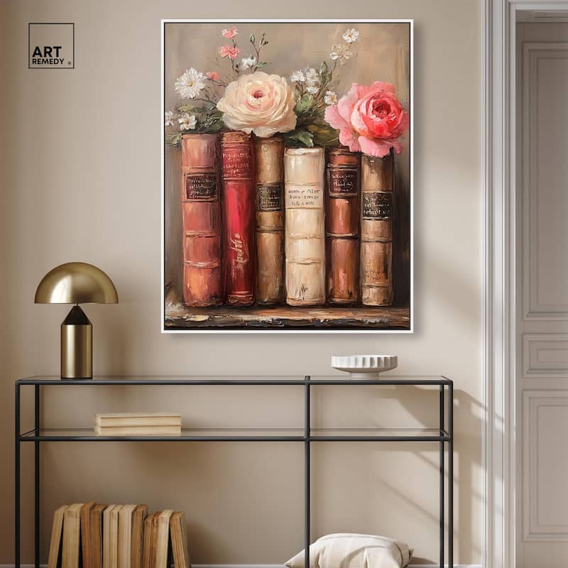 Bookshelf Bouquet III Canvas by Art Remedy