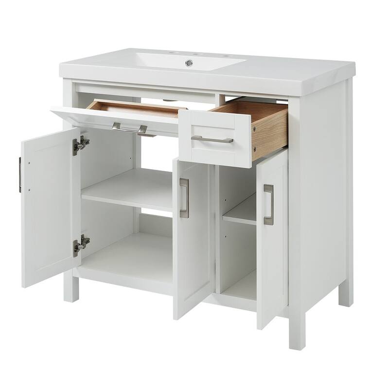 36" Bathroom Vanity Cabinet with Resin Integrated Sink - 2 Drawers, 3 Doors