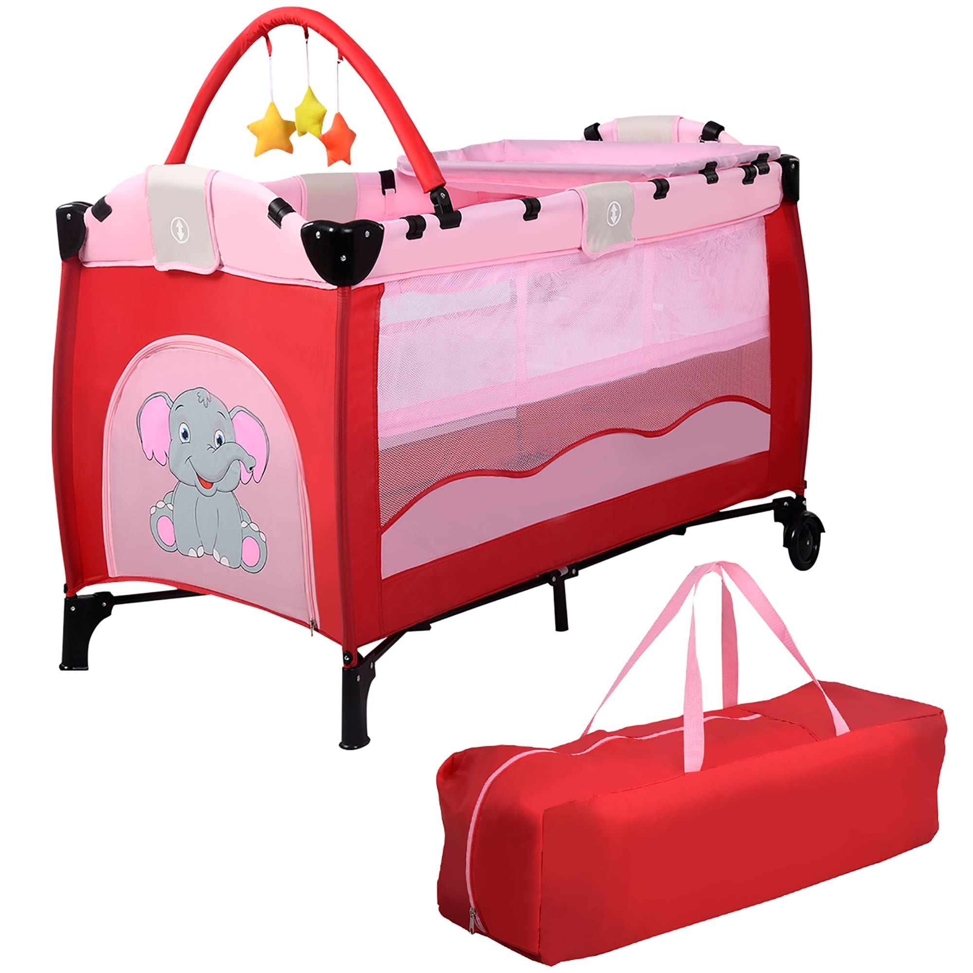 Portable Baby Playard Travel Bassinet Bed with Hanging Toys