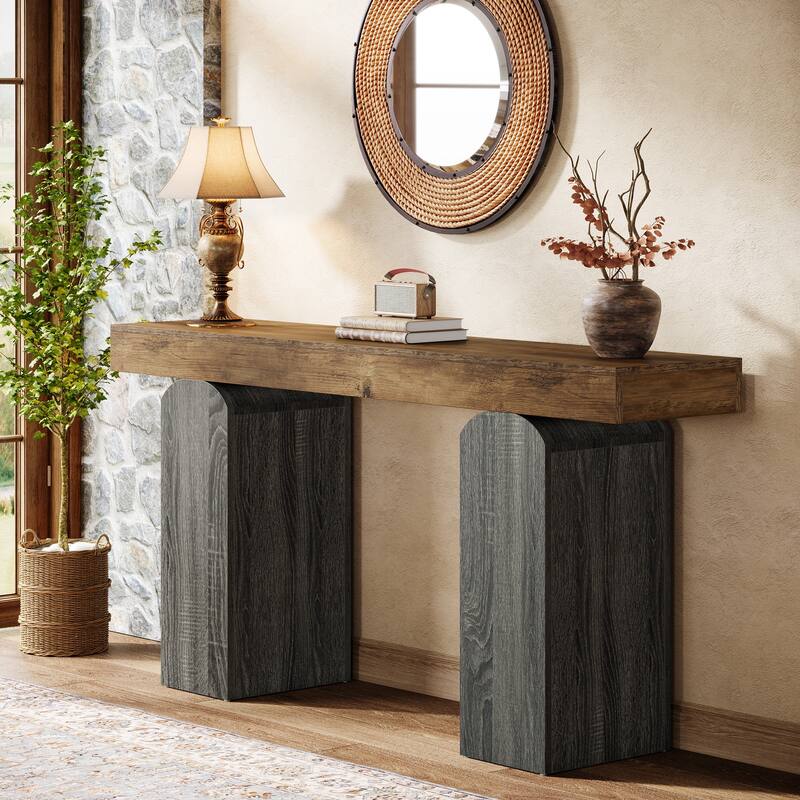 63 Inch Entryway Table, Farmhouse Console Table for Living Room - Brown