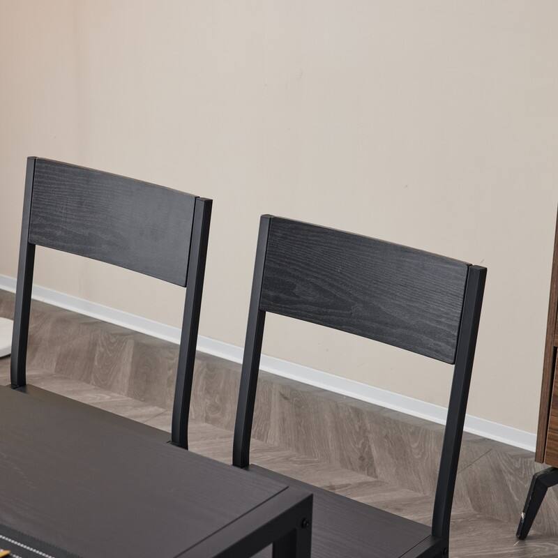 Mid-Century Modern 4 Piece Dining Set,Rectangular Table, Bench, 2 Chairs, Steel Frame