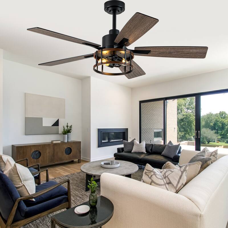 Bella Depot 52" Industrial Caged Ceiling Fan with Light and Remote 6-Speed Modern Reversible Large Fan DC Motor