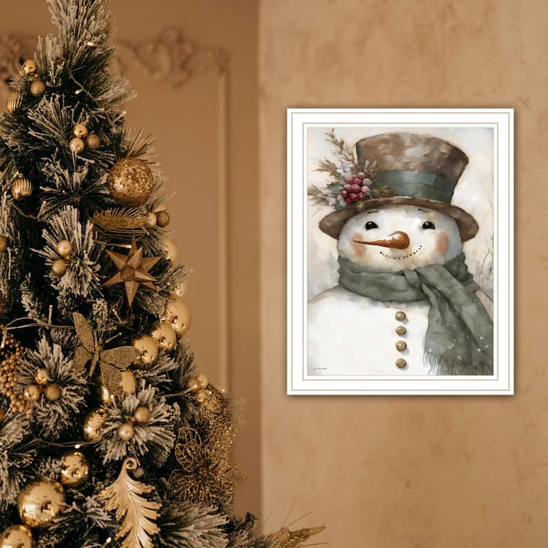 Framed Wall Art - Old World Frosty The Snowman, White Frame