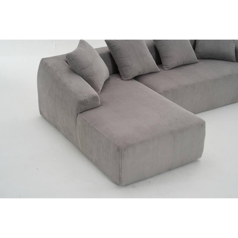 101.6" Corduroy L-Shaped Sectional Sofa with Chaise Lounge and 4 Pillows