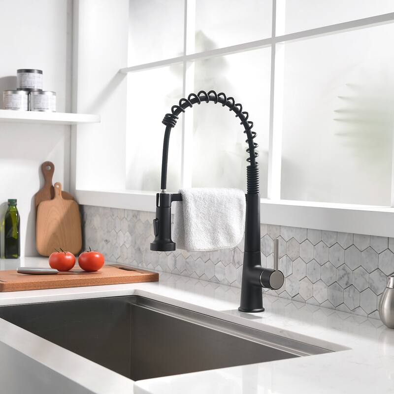 Faucet for Kitchen Sink,Black Kitchen Faucet with Pull Down Sprayer,Modern Commercial Spring Pull-Out Kitchen Sink Faucet - Black