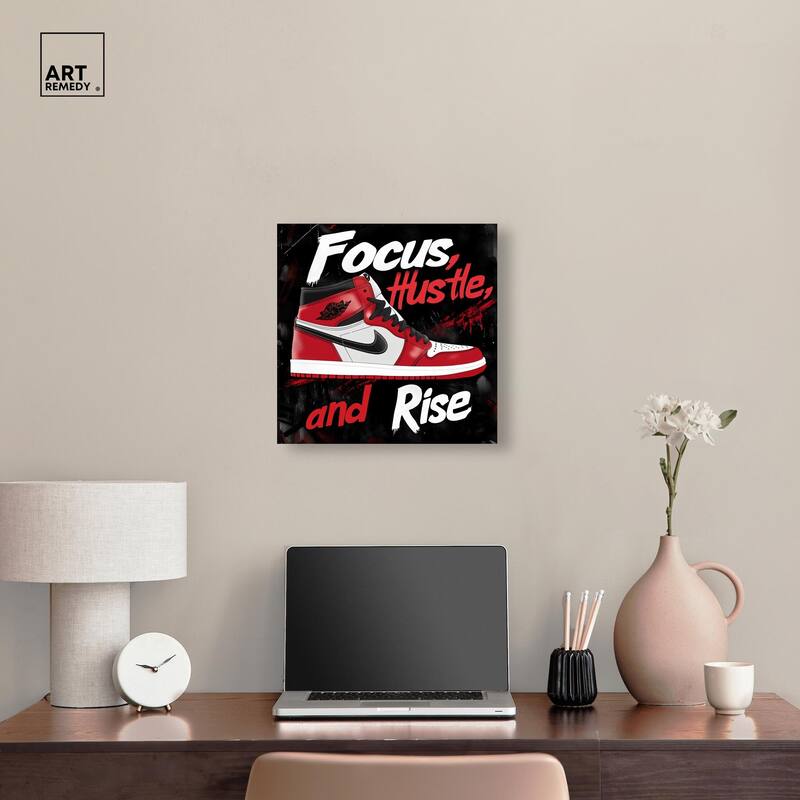 Hustle and Rise Sneaker Red Canvas by Art Remedy, Gallery Wrapped