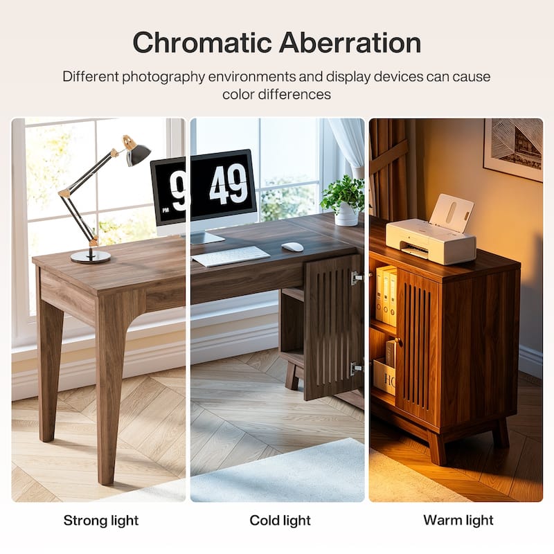 57'' Wood L-Shaped Corner Computer Desk Writing Table with Cabinet