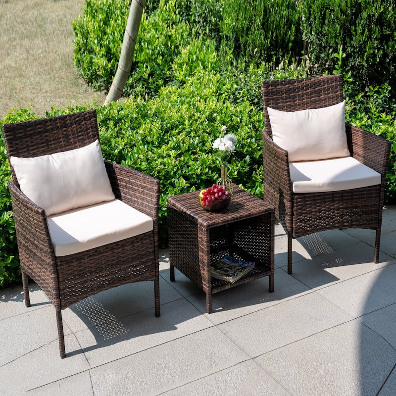 3 Piece Patio Conversation Bistro Set Outdoor Chat Furniture,Wicker Chairs and Storable Table Set,Porch Balcony Furniture Set