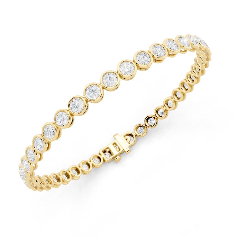 Auriya 14K Gold Round Lab Grown Diamond Bezel Tennis Bracelet 5 1/4 ct. tw. (E-F VS)