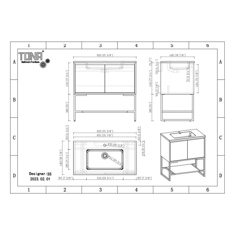 Freestanding Bathroom Vanity Set in Rose Wood with Integrated Solid Surface Sink
