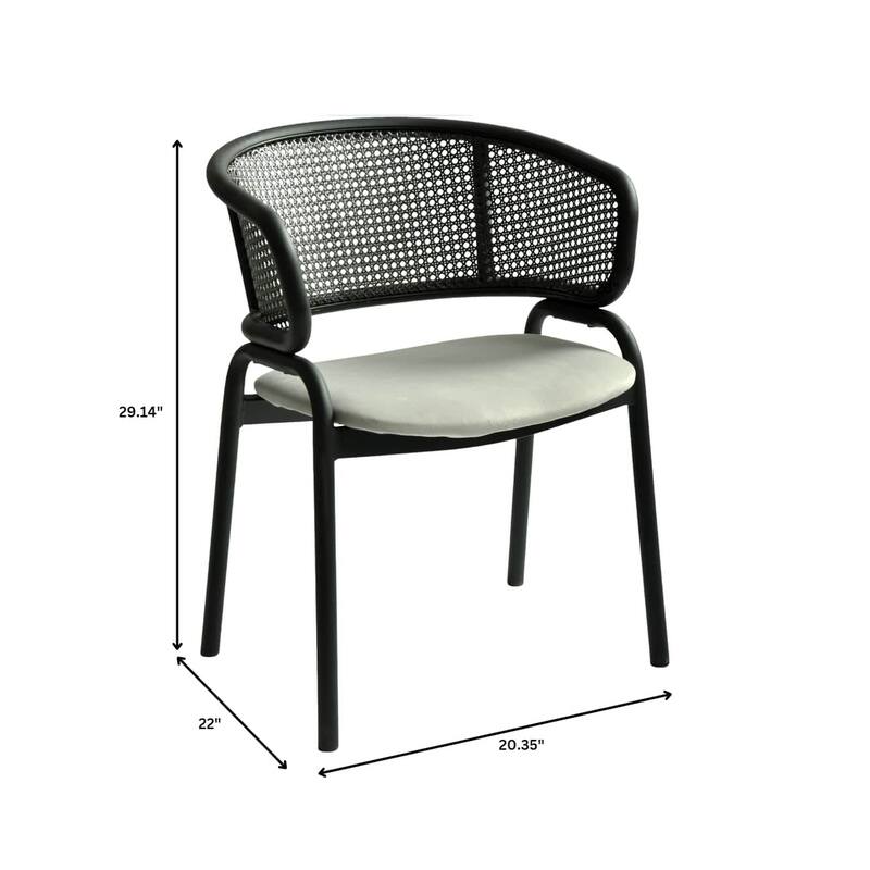 Ervilla Modern Upholstered Accent Side Chair with Wicker Back and Black Iron Legs for Dining Room & Kitchen, Set of 4