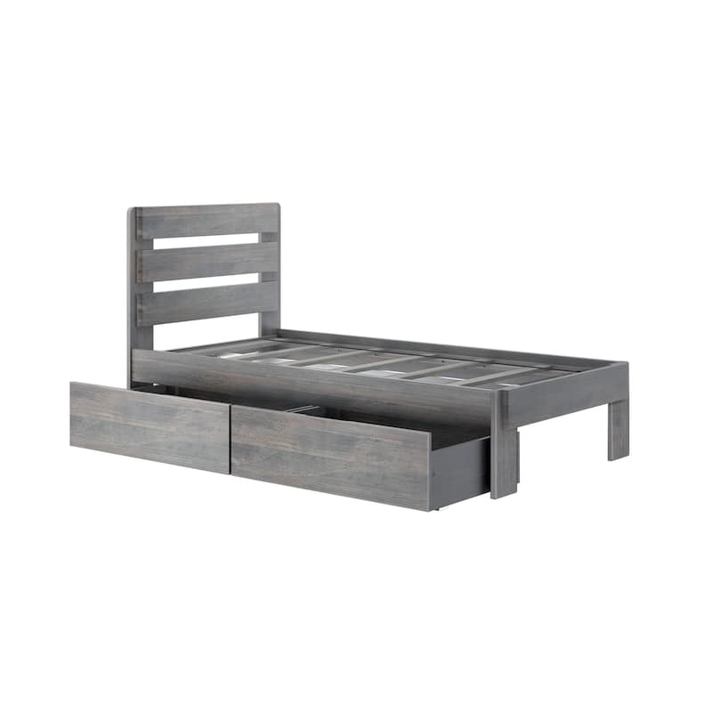 Max and Lily Farmhouse Twin Bed with Plank Headboard and Storage Drawers