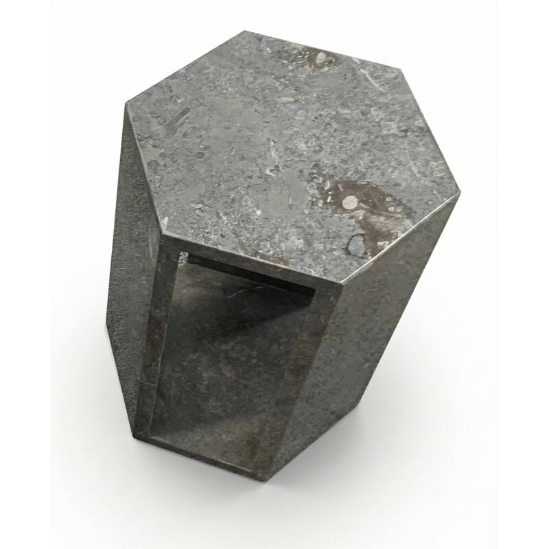 Roomfitters Luxury Natural Marble Hexagon Side Table, Solid Stone Geometric Pedestal End Table, Polished Finish