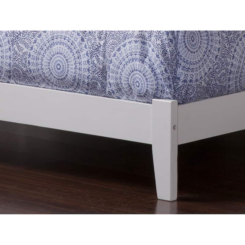 Full Size Platform Bed with Trundle & USB - Low Profile Wood Bed Frame, White Finish