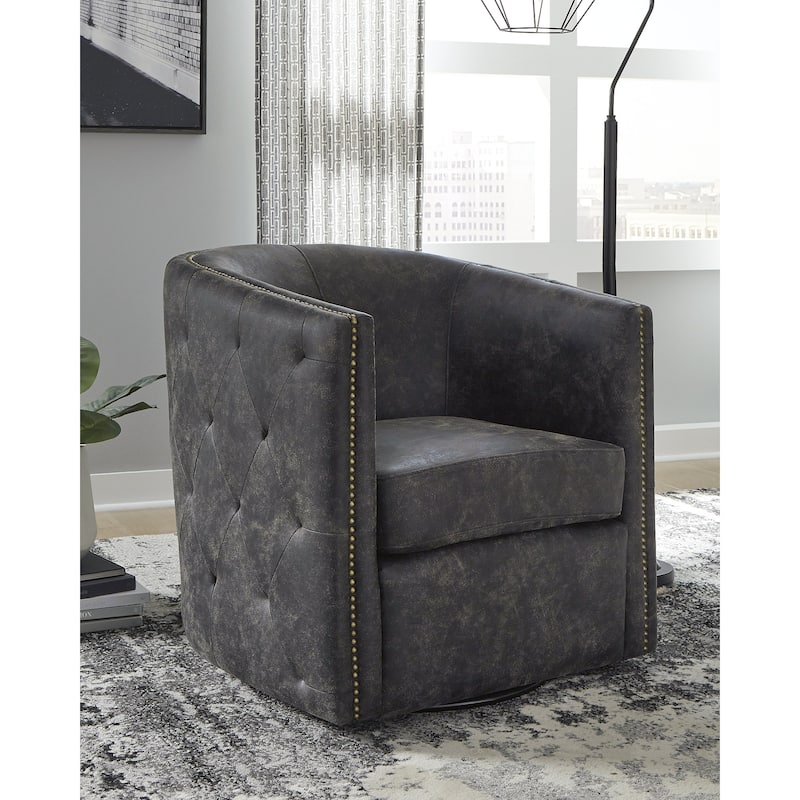 Brentlow Distressed Black Swivel Chair - 28.75" W x 31" D x 31.5" H