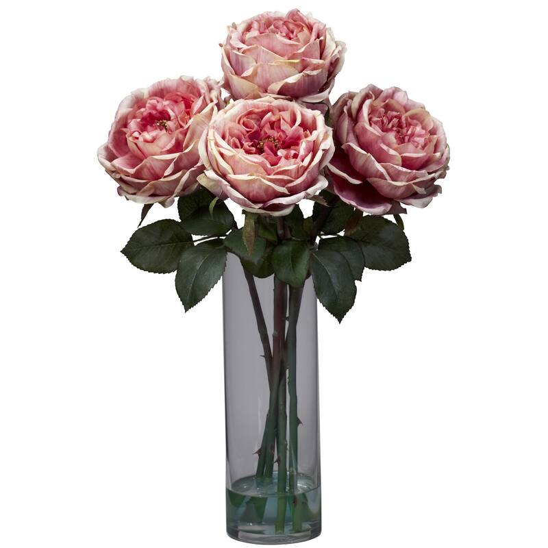 Silk Flower Arrangement Vase - Natural Beauty Home Decor - Cylinder Vase Bouquet for Living Room - 18