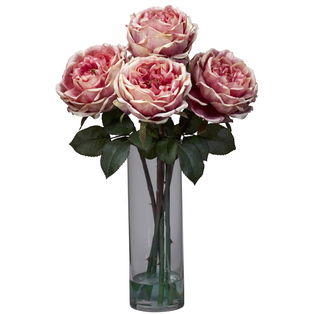 Silk Flower Arrangement Vase - Natural Beauty Home Decor - Cylinder Vase Bouquet for Living Room - 18